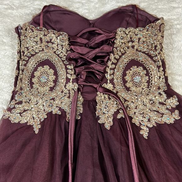 City studio baroque gold & rhinestone tulle corset cocktail party dress, size 3 - Picture 8 of 11